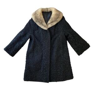 1930/40’s PERSIAN LAMB MINK COLLAR VINTAGE FUR SWING 3/4 LENGTH COAT JACKET S